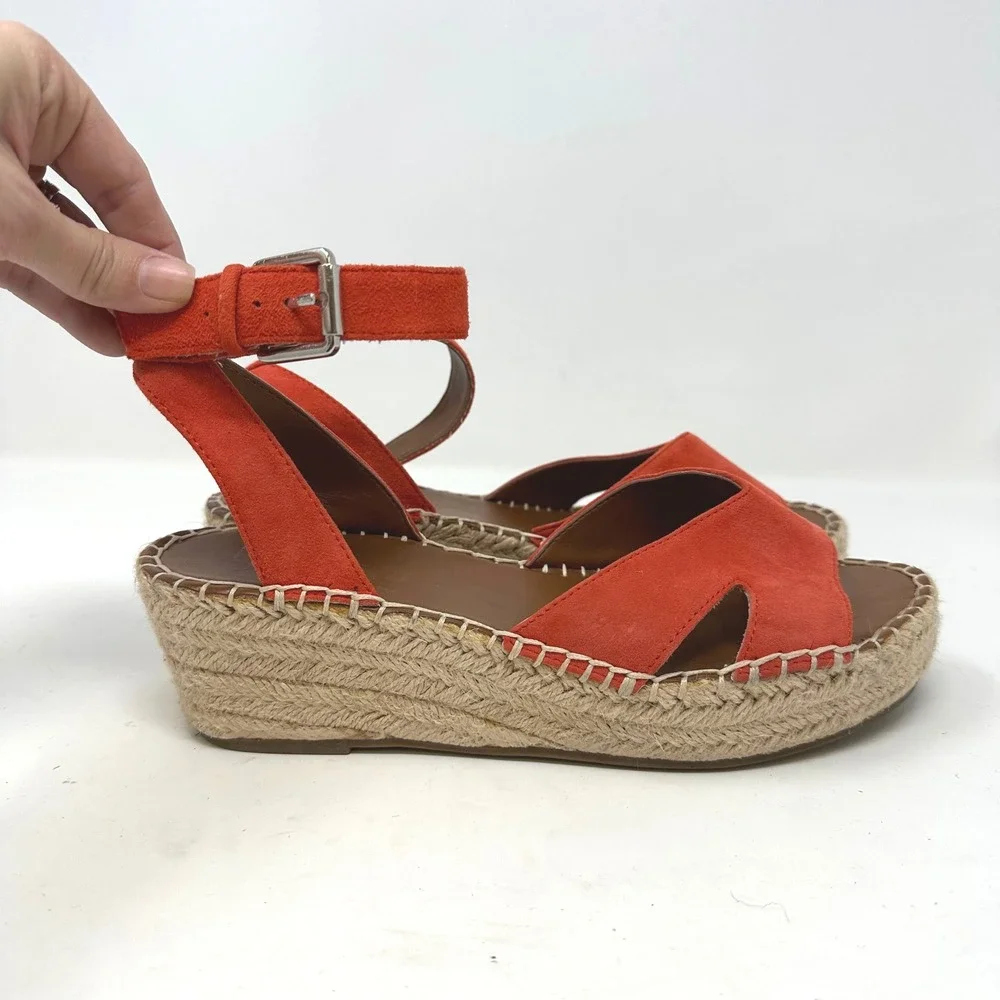 Franco Sarto Pellia Espadrille Platform Sandals Suede Orange Size 7.5‎